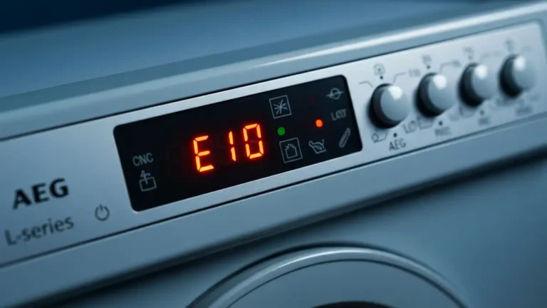 Tablica kodów błędów pralki AEG seria L z kolorowo zaznaczonymi kategoriami błędów elektronicznych i mechanicznych