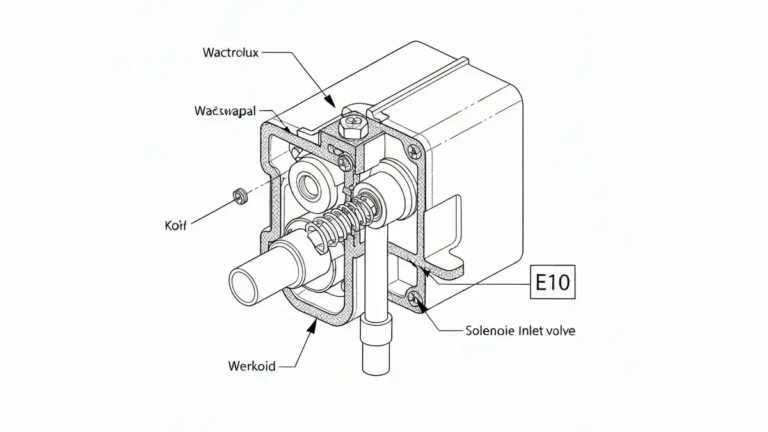 Diagram zaworu wlotowego pralki Electrolux z kodem błędu E10 – schemat części i przepływu wody