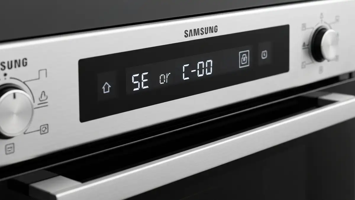 Panel sterowania piekarnika Samsung wyświetlający kody błędu SE i C-d0 na ekranie LCD