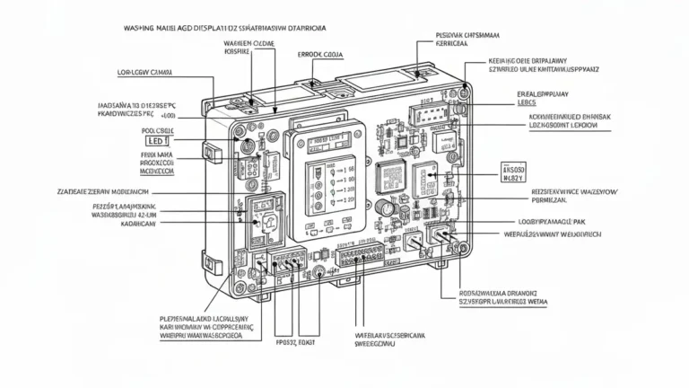 Schematyczny diagram powrotu kodu błędu po naprawie pralki – moduł elektroniczny, czujnik, część zamienną