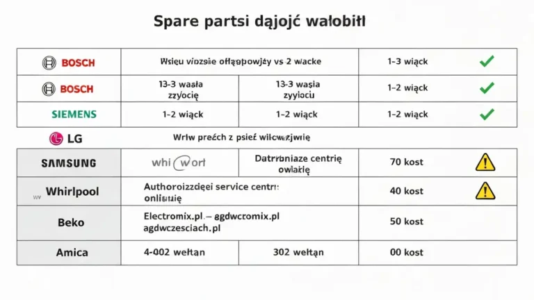 Porównanie dostępności części zamiennych dla marek AGD (Bosch, Samsung, LG, Whirlpool) – tabela z czasami dostawy i kanałami zakupu
