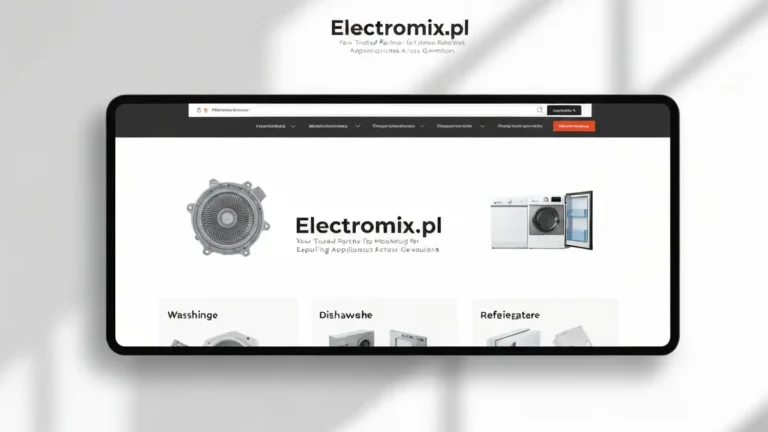 Logo Electromix.pl ze wstążką części zamiennych do AGD – grzałka, pompa, uszczelka