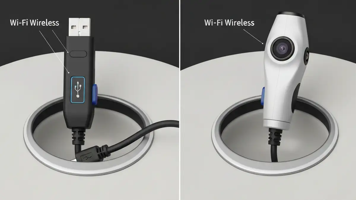 Porównanie endoskopu USB z kablem i endoskopu WiFi bezprzewodowego