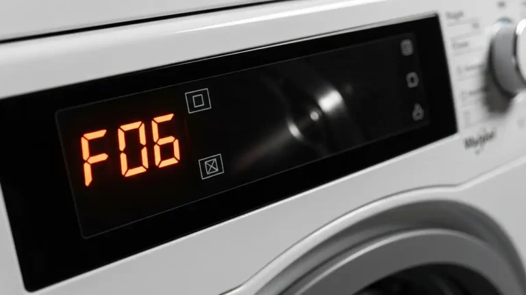 Kod błędu F06 na wyświetlaczu pralki Whirlpool oznaczający problem z silnikiem i szczotkami węglowymi