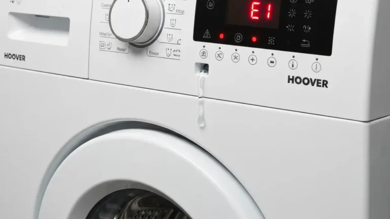 Kod błędu E1 na wyświetlaczu pralki Hoover z zaznaczonym problemem napełniania