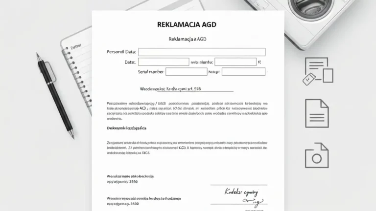 Wzór pisma reklamacyjnego AGD z przykładowymi danymi, datą i żądaniem naprawy