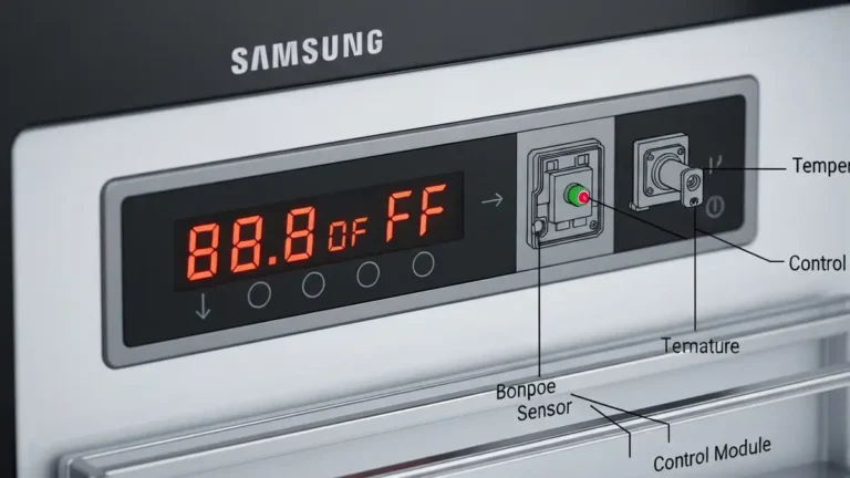 Wyświetlacz lodówki Samsung pokazujący kod błędu 88 i FF – czujnik temperatury NTC i moduł sterujący