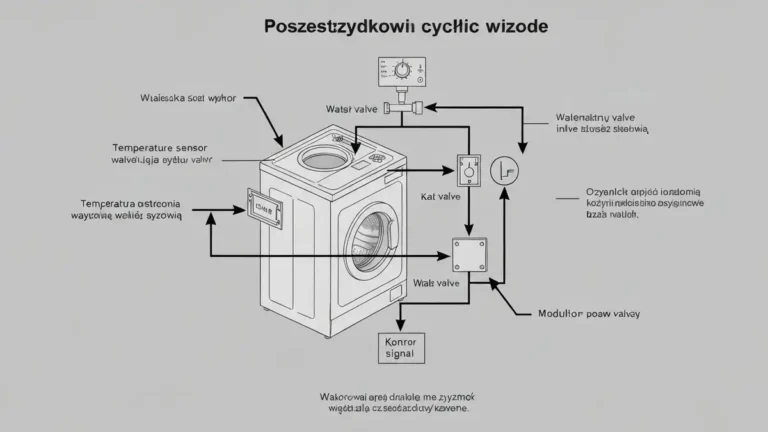 Schemat przyczyn powtarzającego się kodu błędu w pralce: czujniki, zawory, zabrudzenie, elektryka, moduł