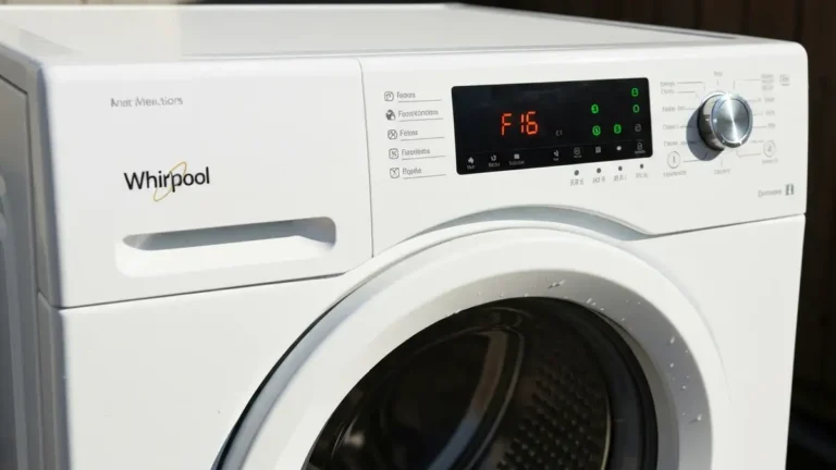 Kod błędu F16 wyświetlony na wyświetlaczu pralki Whirlpool, drzwi pralki zamknięte