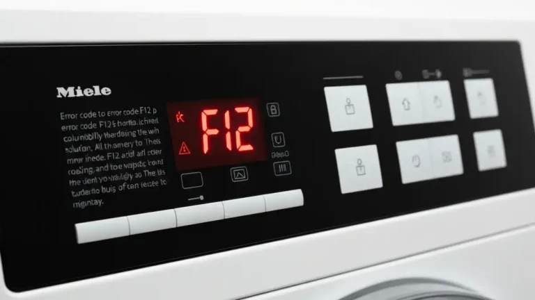 Panel wyświetlacza pralki Miele z kodem błędu F12 – diagnostyka automatyczna