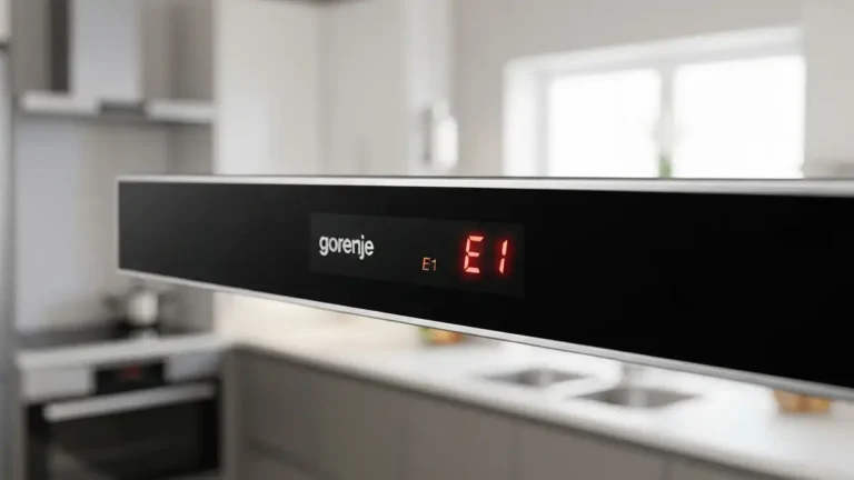 Wyświetlacz lodówki Gorenje pokazujący kod błędu E1 na ekranie LED