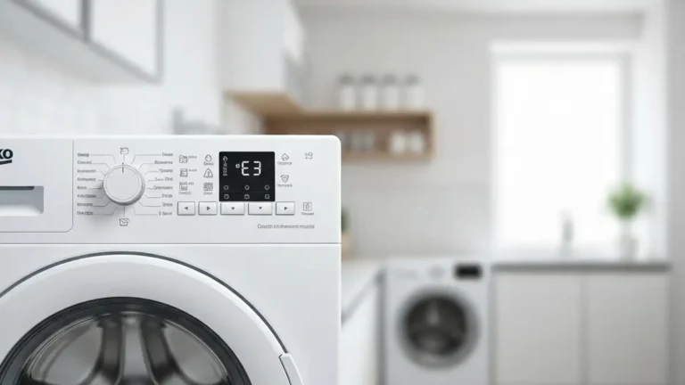 Panel pralki Beko wyswietlajacy kod bledu E3 na cyfrowym wyswietlaczu
