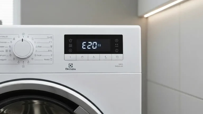 Panel sterowania pralki Electrolux wyswietlajacy kod bledu E20 na wyswietlaczu LED