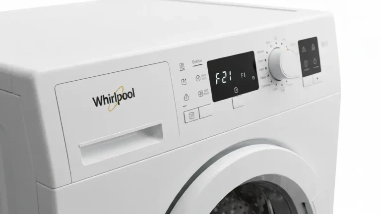 Panel sterowania pralki Whirlpool z wyswietlonym kodem bledu F21