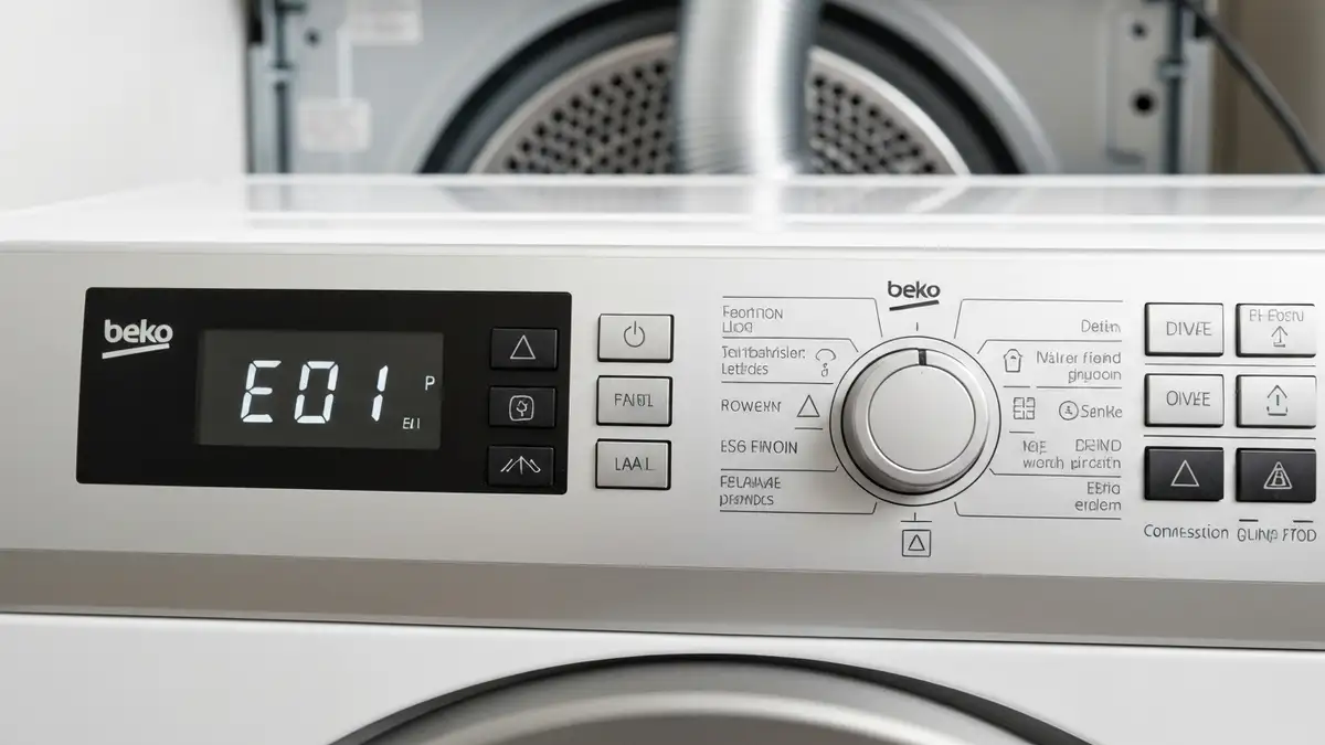 Panel kontrolny suszarki Beko z wyświetlanym kodem błędu E01