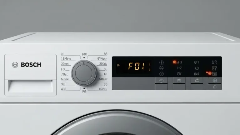 Panel sterowania suszarki Bosch z wyświetlanym kodem błędu F01 na ekranie LCD