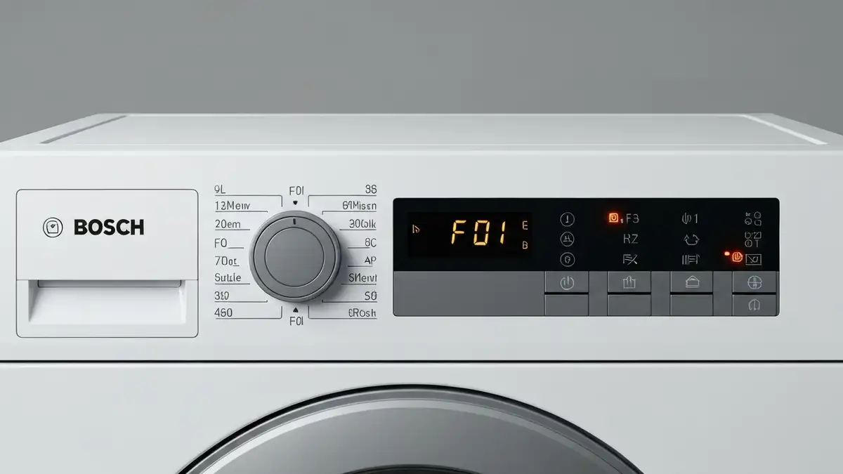 Panel sterowania suszarki Bosch z wyświetlanym kodem błędu F01 na ekranie LCD