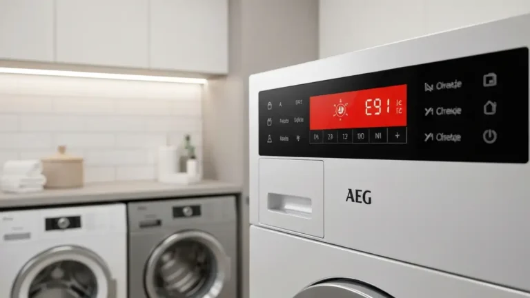 Wyświetlacz suszarki heat pump z kodem błędu E91 i AEG Miele