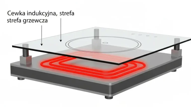 Kuchenka indukcyjna ze wskazaniem cewki grzewczej wewnątrz urządzenia