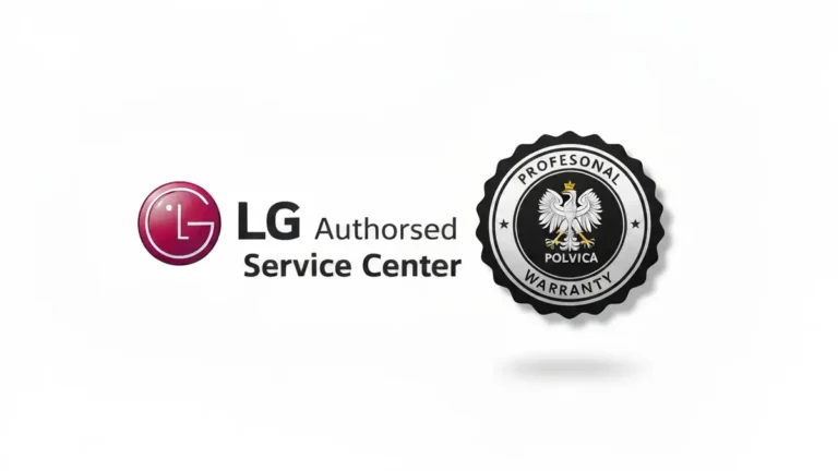 Logo LG z tekstem "Autoryzowany serwis" na białym tle