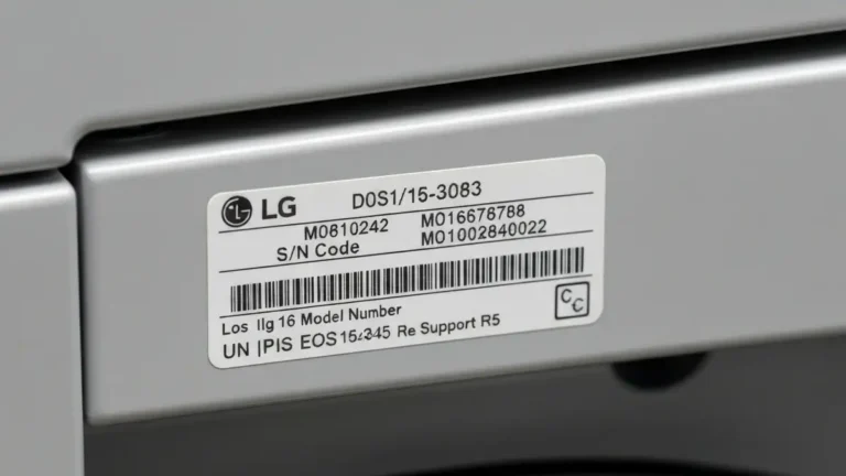 Tablica znamionowa urządzenia LG z numerem seryjnym i modelu