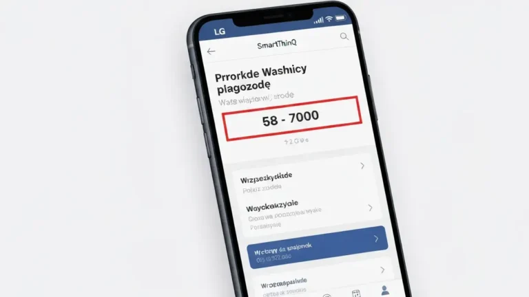 Ekran aplikacji LG SmartThinQ z kodem błędu pralki wyświetlonym na telefonie