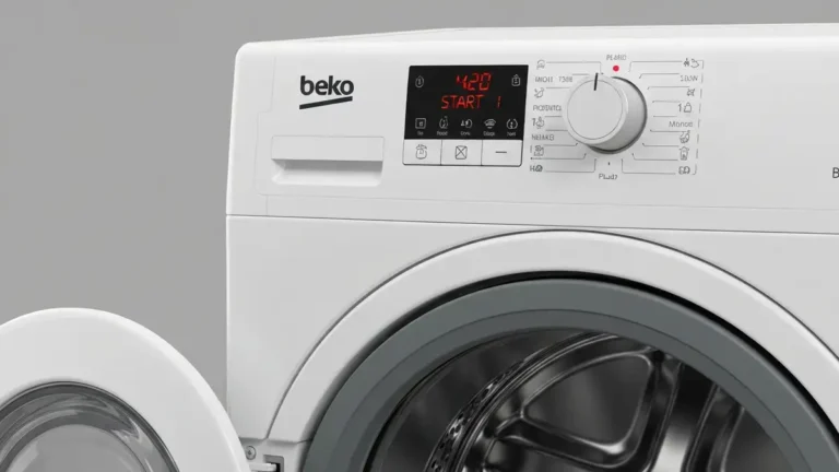 Pralka Beko z mrugającą kontrolką startu – widok panelu sterowniczego i wskaźnika LED