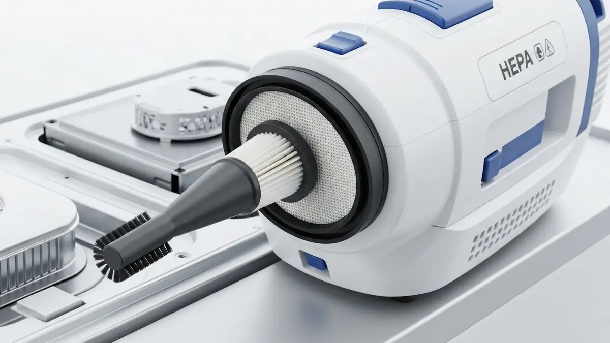 Odkurzacz z filtrem HEPA i nasadkami szczoteczkowymi do czyszczenia elektroniki urządzeń AGD