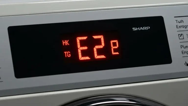 Wyświetlacz pralki Sharp ze świecącym kodem błędu E2