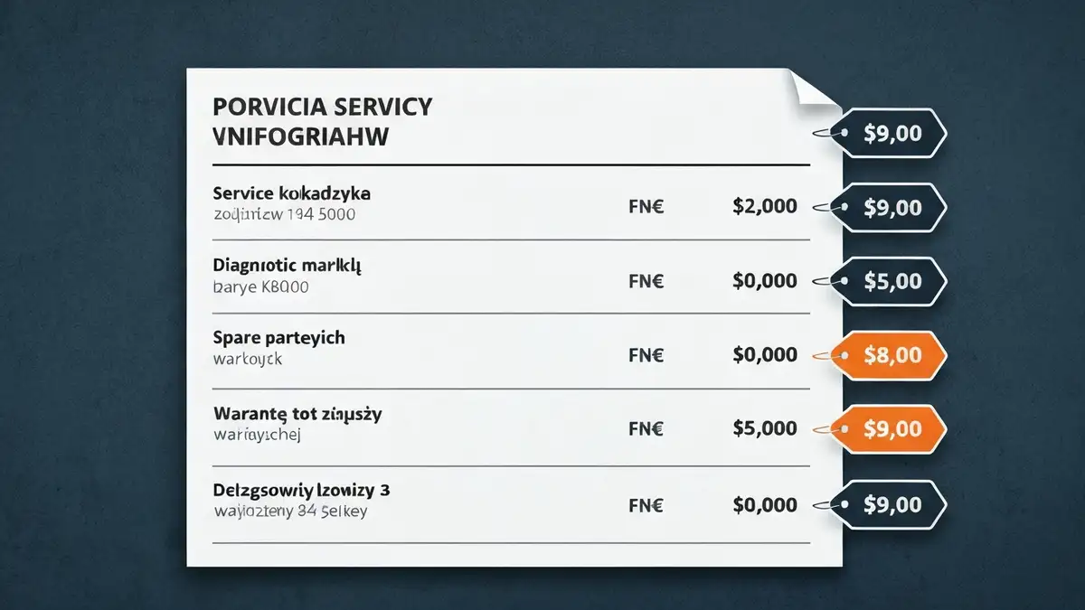 Rachunek za naprawę pralki z widocznymi ukrytymi opłatami i kosztami dodatkowych usług
