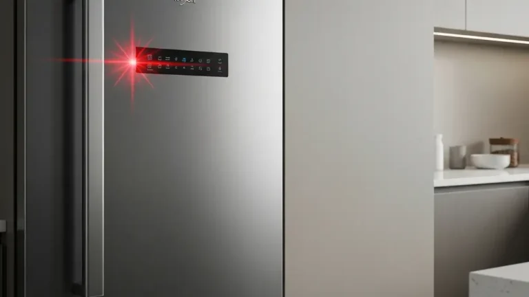 Whirlpool lodówka z widocznym alarmem temperatury na wyświetlaczu