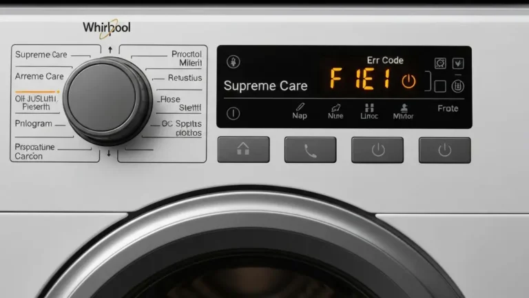 Panel sterowania pralki Whirlpool Supreme Care z kodem błędu na wyświetlaczu