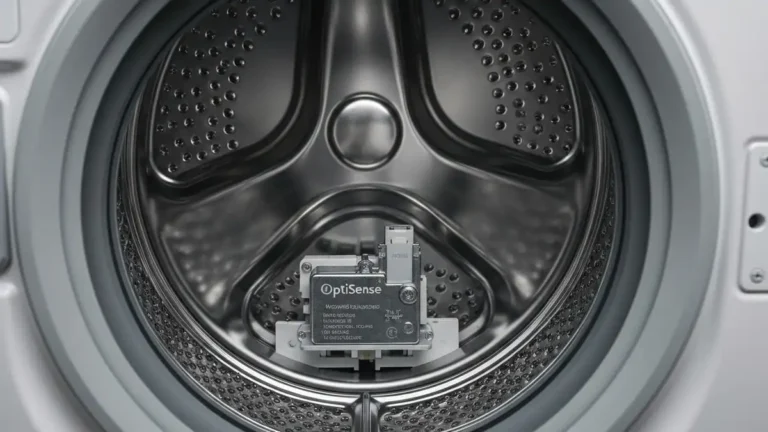Sensor OptiSense w bębnie pralki Zanussi – czujnik załadunku pokazujący czysty czujnik wagi